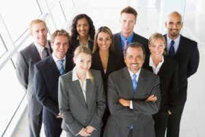 Overhead view of aviation industry staff